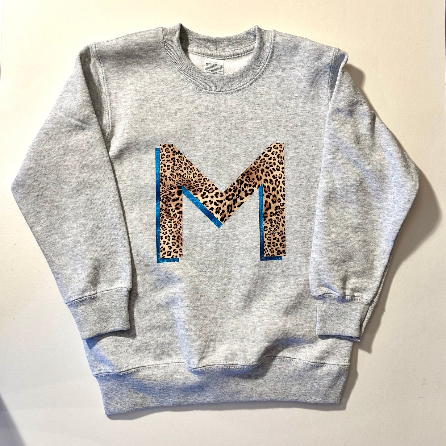 SALE Kids Personalised Metallic Turquoise Leopard Print Initial Sweatshirt - 5-6 years