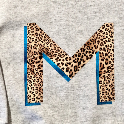 SALE Kids Personalised Metallic Turquoise Leopard Print Initial Sweatshirt - 5-6 years