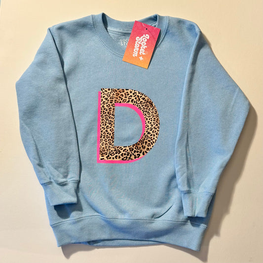 SALE Kids Personalised Neon Pink Leopard Print Initial Sweatshirt - 5-6 years