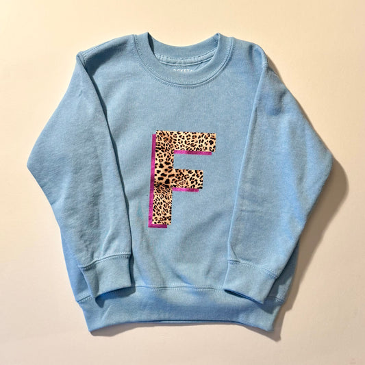 SALE Kids Personalised Metallic Purple Leopard Print Initial Sweatshirt - 3-4 years