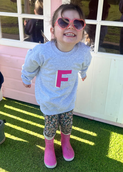 SALE Kids Personalised Pink Flock Initial Sweatshirt - 5-6 years