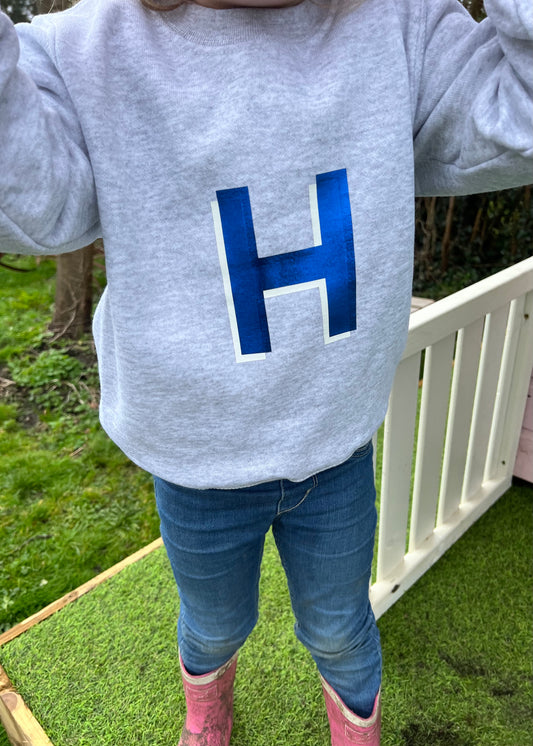 SALE Kids Personalised Metallic Electric Blue Initial Sweatshirt - 3-4 years