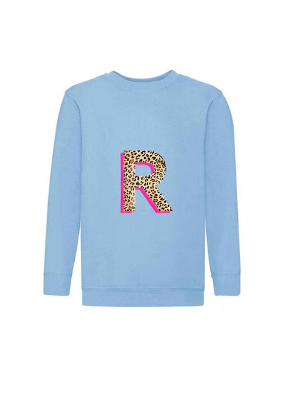 Kids Personalised Neon Leopard Print Initial Sweatshirt