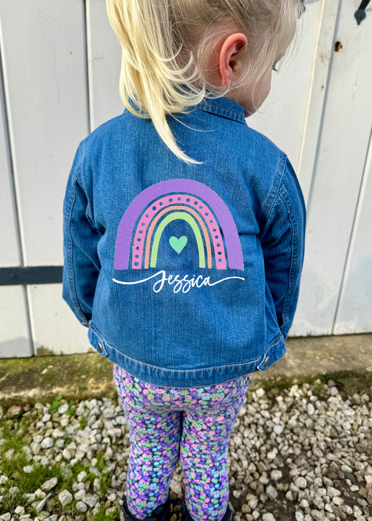 Baby / Kids Personalised Glitter Rainbow Name Denim Jacket