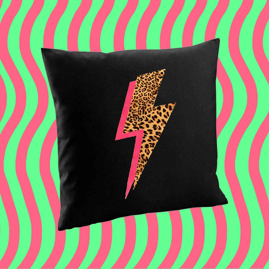 Neon Leopard Print Lightening Bolt Cushion