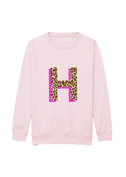 Kids Personalised Neon Leopard Print Initial Sweatshirt