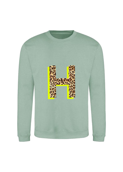 Kids Personalised Neon Leopard Print Initial Sweatshirt