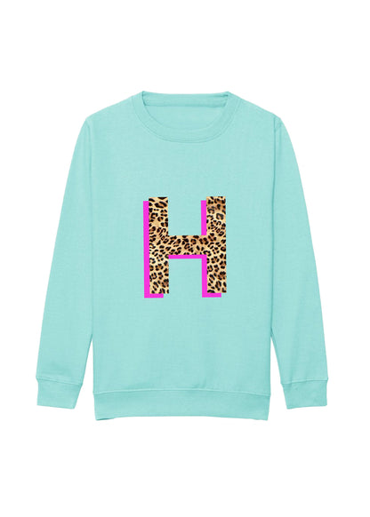 Kids Personalised Neon Leopard Print Initial Sweatshirt