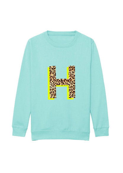 Kids Personalised Neon Leopard Print Initial Sweatshirt