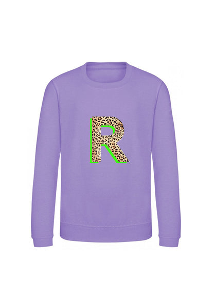 Kids Personalised Neon Leopard Print Initial Sweatshirt