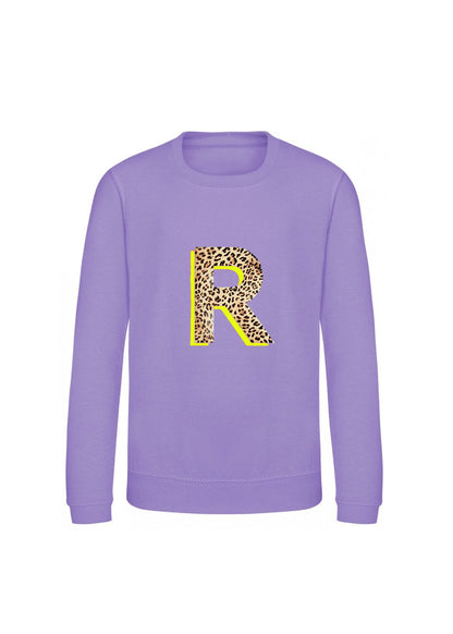 Kids Personalised Neon Leopard Print Initial Sweatshirt