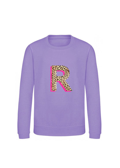 Kids Personalised Neon Leopard Print Initial Sweatshirt