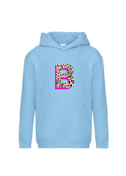 Kids Personalised Neon Leopard Print Initial Hoodie