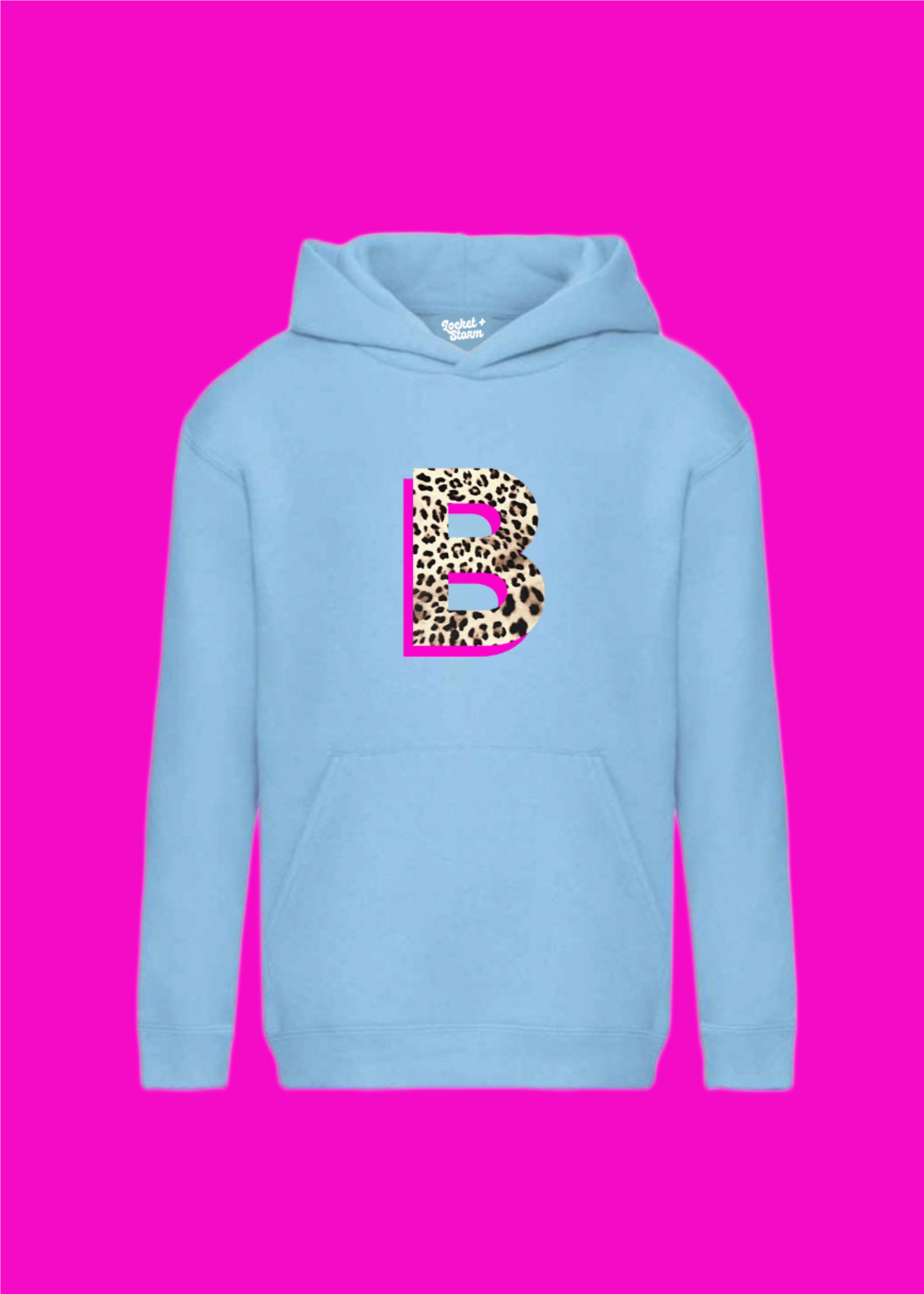 Kids Personalised Neon Leopard Print Initial Hoodie