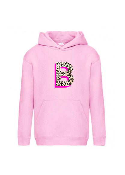 Kids Personalised Neon Leopard Print Initial Hoodie