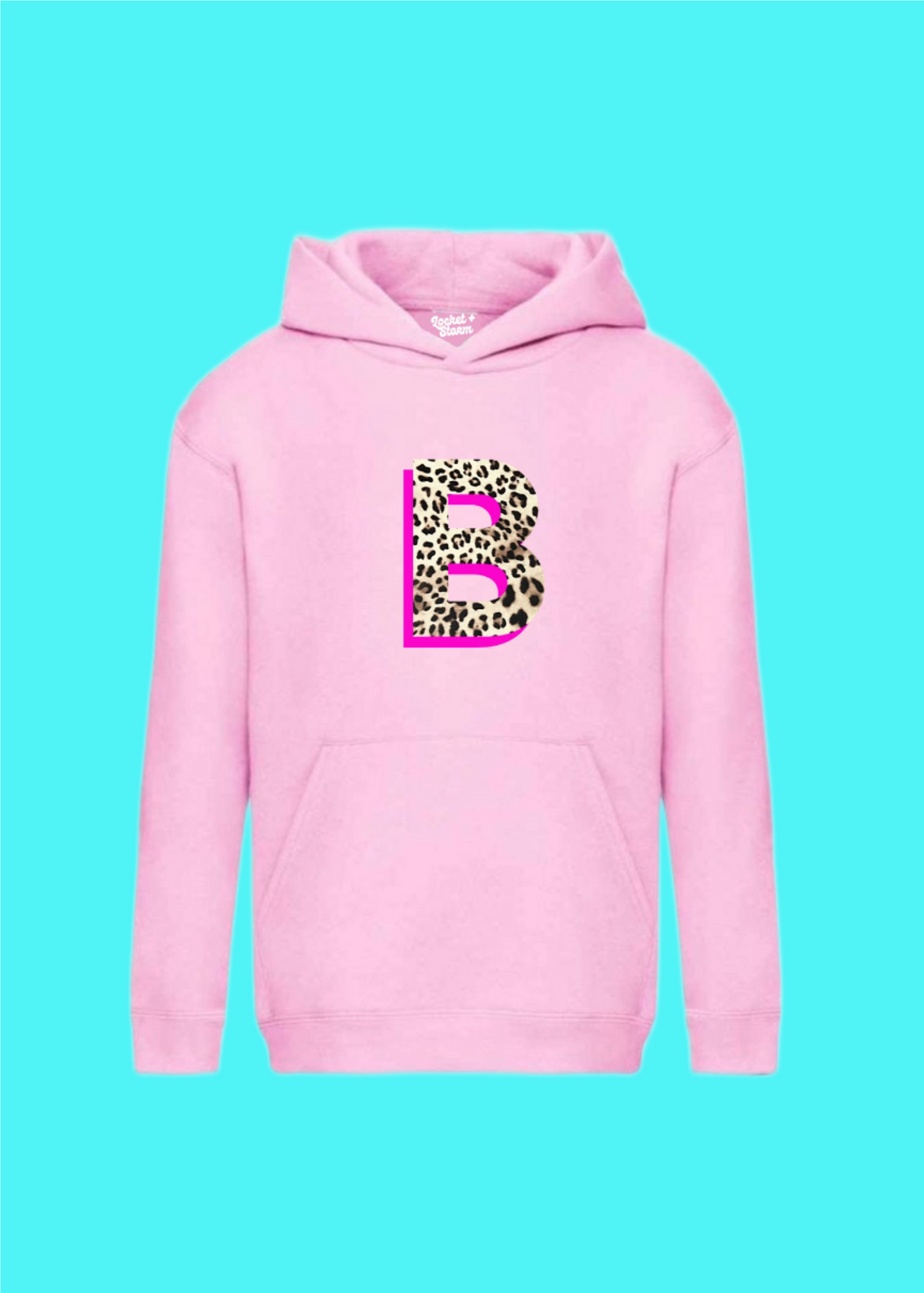 Kids Personalised Neon Leopard Print Initial Hoodie