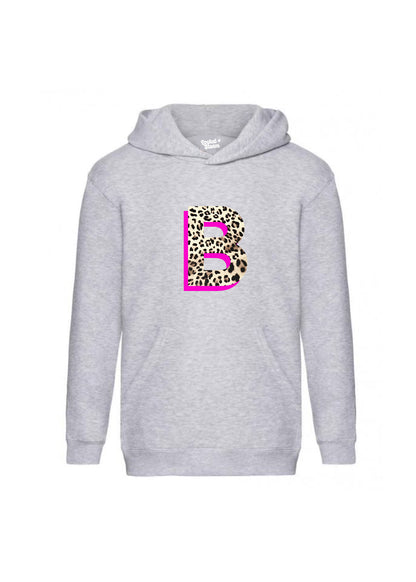 Kids Personalised Neon Leopard Print Initial Hoodie