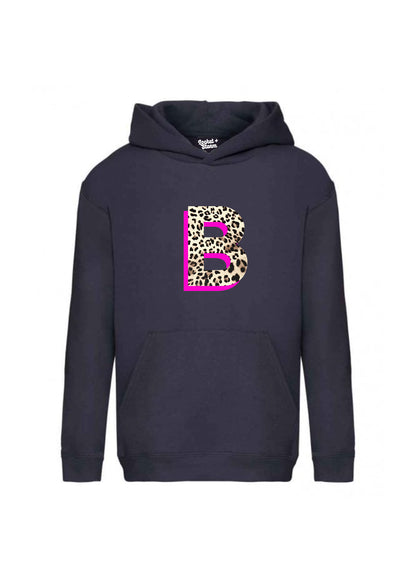 Kids Personalised Neon Leopard Print Initial Hoodie