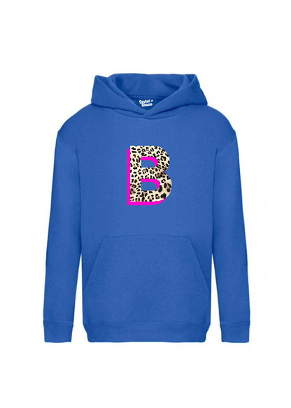 Kids Personalised Neon Leopard Print Initial Hoodie