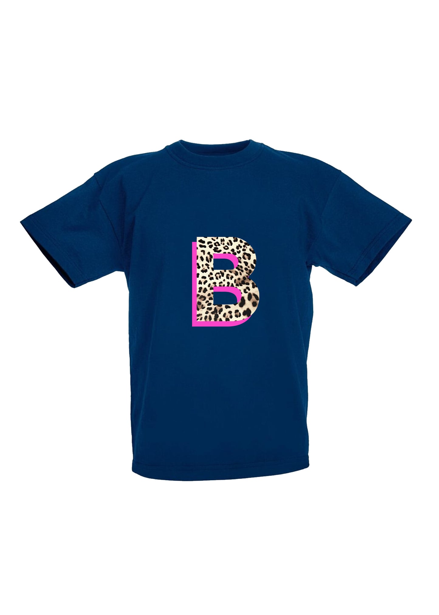 Kids Personalised Neon Leopard Print Initial T-Shirt