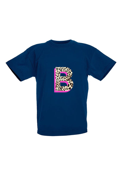 Kids Personalised Neon Leopard Print Initial T-Shirt