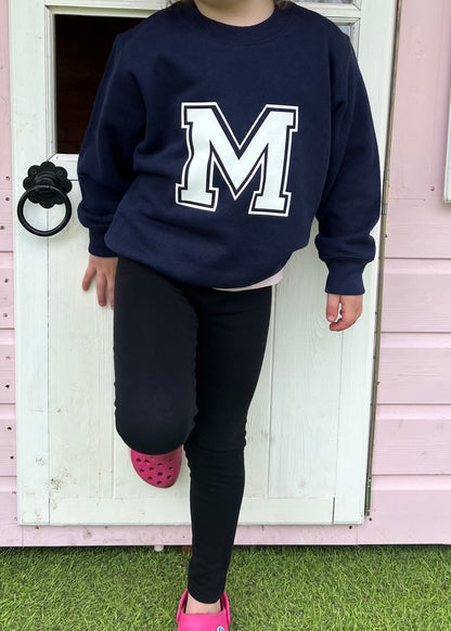 SALE Kids Personalised Varsity White Initial Sweatshirt - 3-4 years