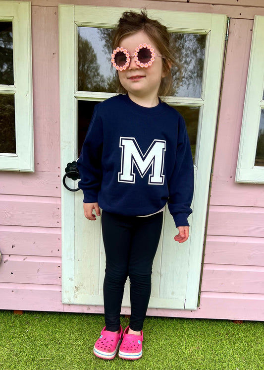 SALE Kids Personalised Varsity White Initial Sweatshirt - 3-4 years