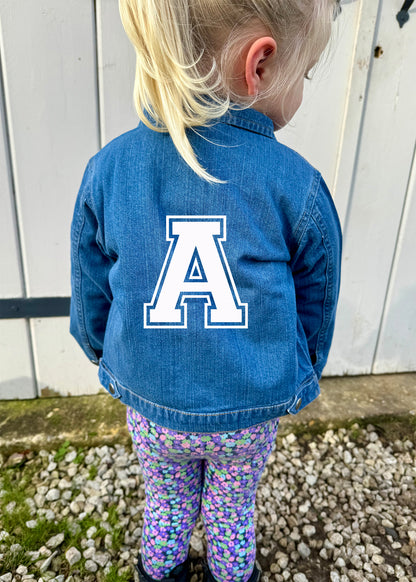 Baby / Kids Personalised Varsity Initial Denim Jacket