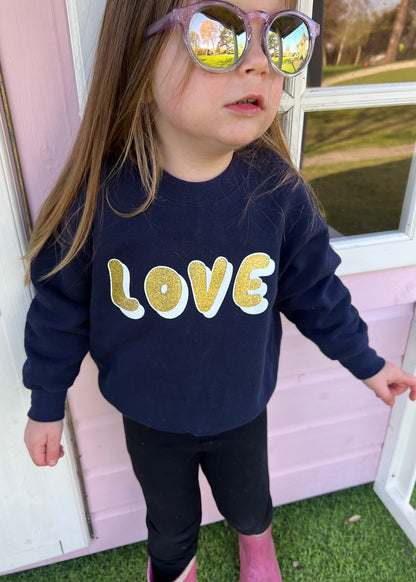 Kids Gold Glitter LOVE Sweatshirt