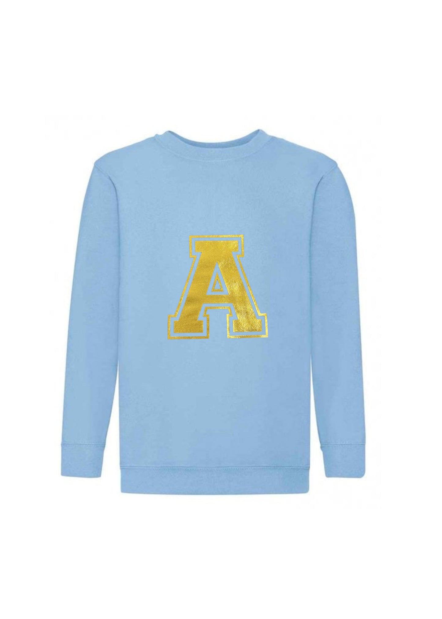 Kids Personalised Gold Varsity Initial Sweatshirt