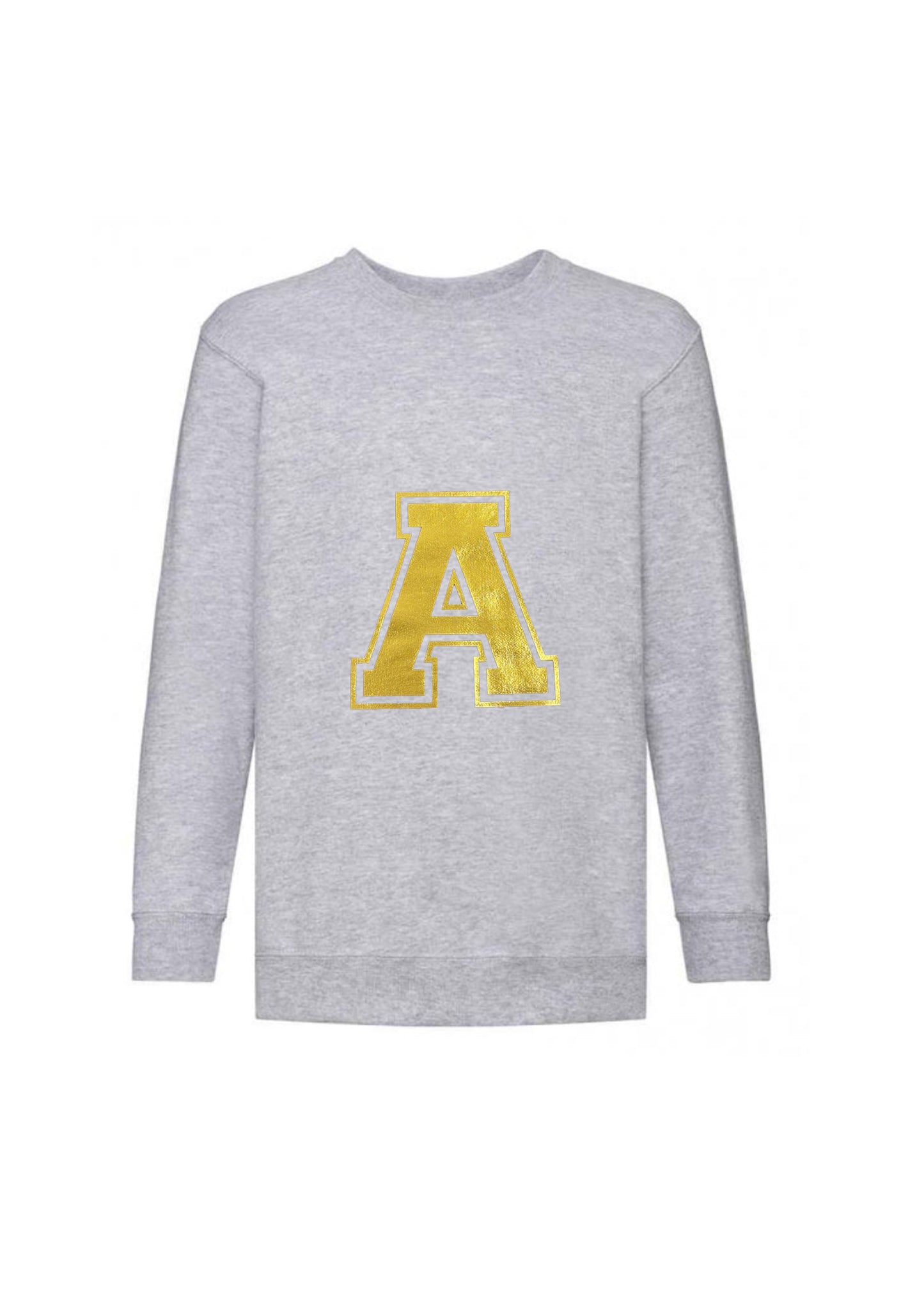 Kids Personalised Gold Varsity Initial Sweatshirt