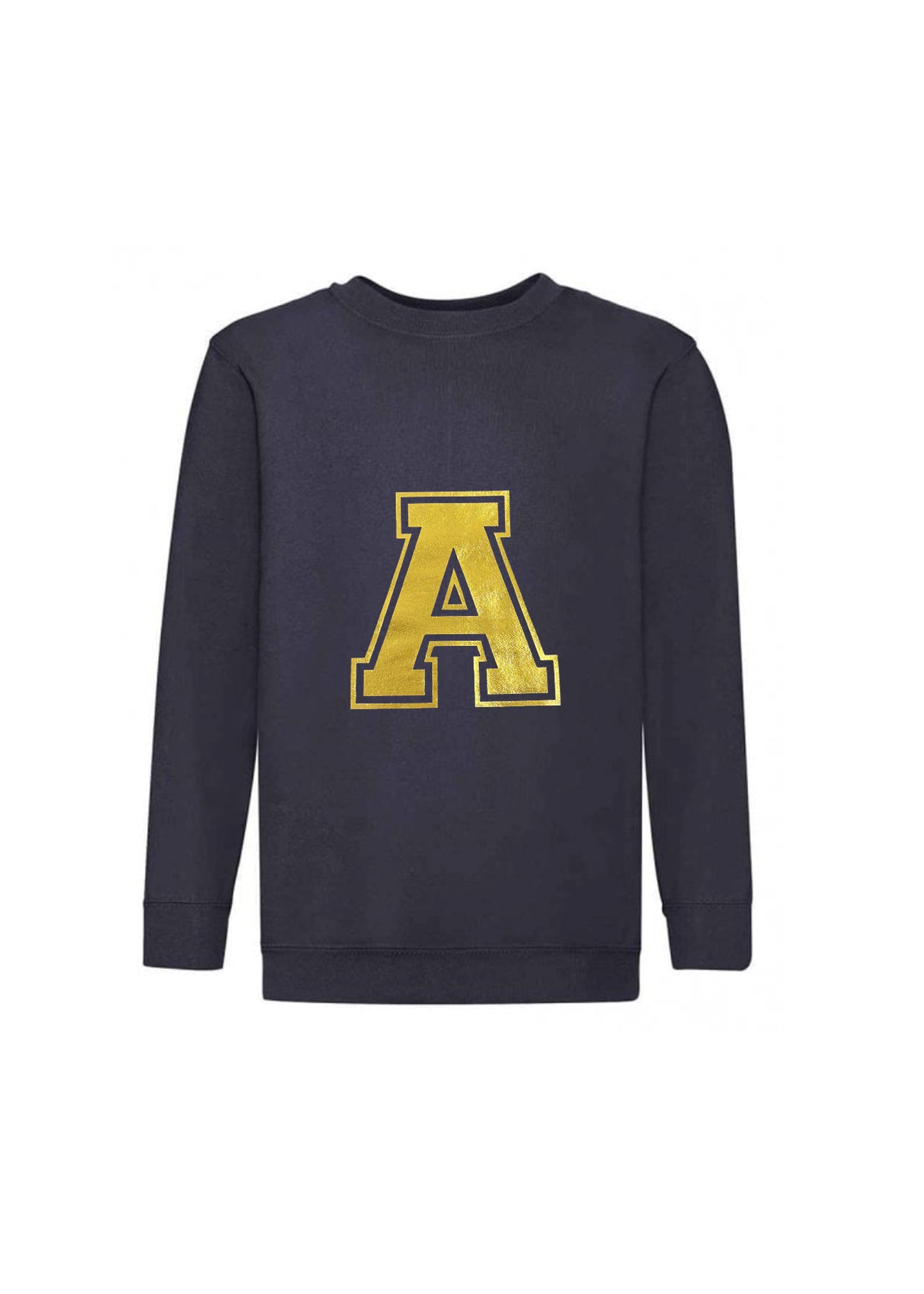 Kids Personalised Gold Varsity Initial Sweatshirt