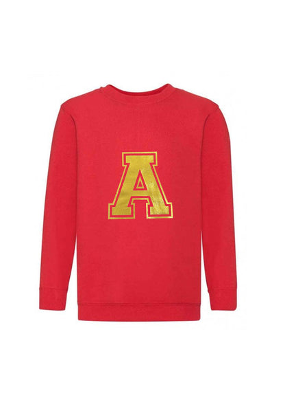 Kids Personalised Gold Varsity Initial Sweatshirt