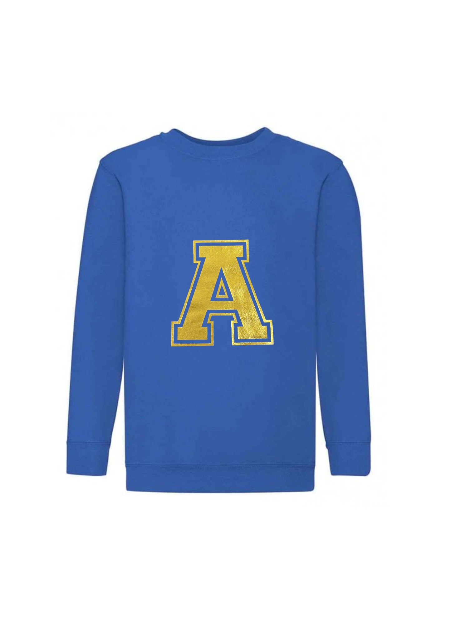 Kids Personalised Gold Varsity Initial Sweatshirt