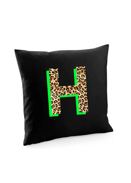Personalised Neon Leopard Print Initial Cushion